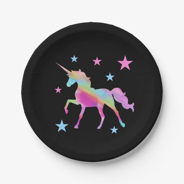 Rainbow Unicorn And Stars Paper Plates (Front)