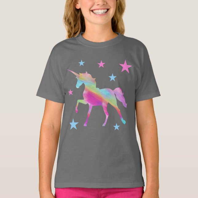 Rainbow Unicorn And Stars T-Shirt (Front)