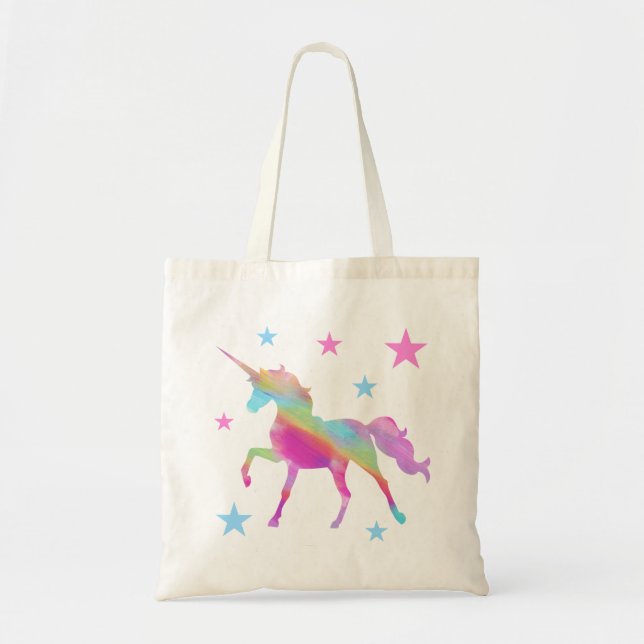 Rainbow Unicorn And Stars Tote Bag (Front)