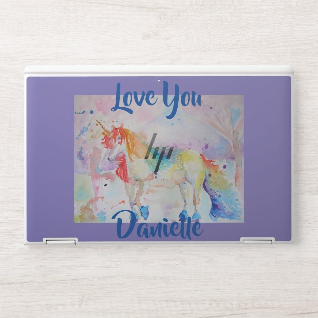 Rainbow Unicorn Art Purple Girls Laptop Skin (Front)