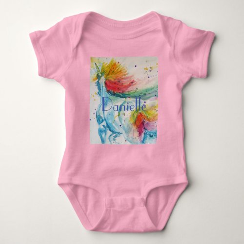 Rainbow Unicorn Babies Watercolour art All In One Baby Bodysuit