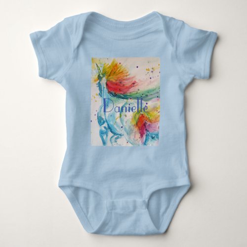 Rainbow Unicorn Babies Watercolour art All In One Baby Bodysuit