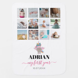 Rainbow Unicorn Baby Girl First Year Photo Collage Blanket
