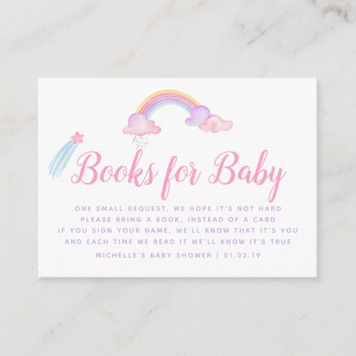 Rainbow Unicorn Baby Girl Shower Book Request Enclosure Card