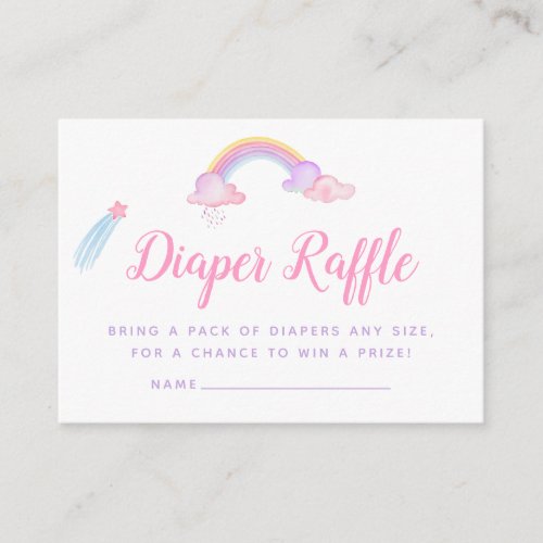 Rainbow Unicorn Baby Girl Shower Diaper Raffle Enclosure Card