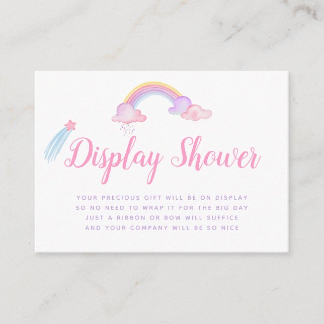 Rainbow Unicorn Baby Girl Shower Display Shower Enclosure Card (Front)