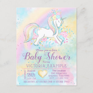 Rainbow Unicorn Baby Girl Shower Invitations