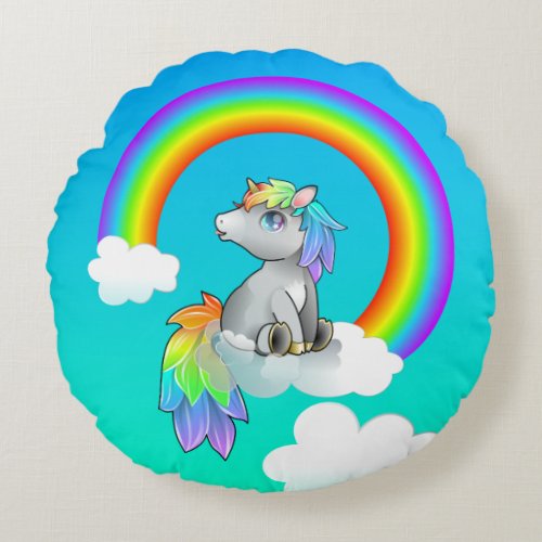 Rainbow Unicorn Baby Kids Cute Room Decor Round Pillow