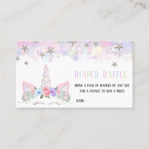 Rainbow Unicorn Baby Shower Diaper Raffle Business Card