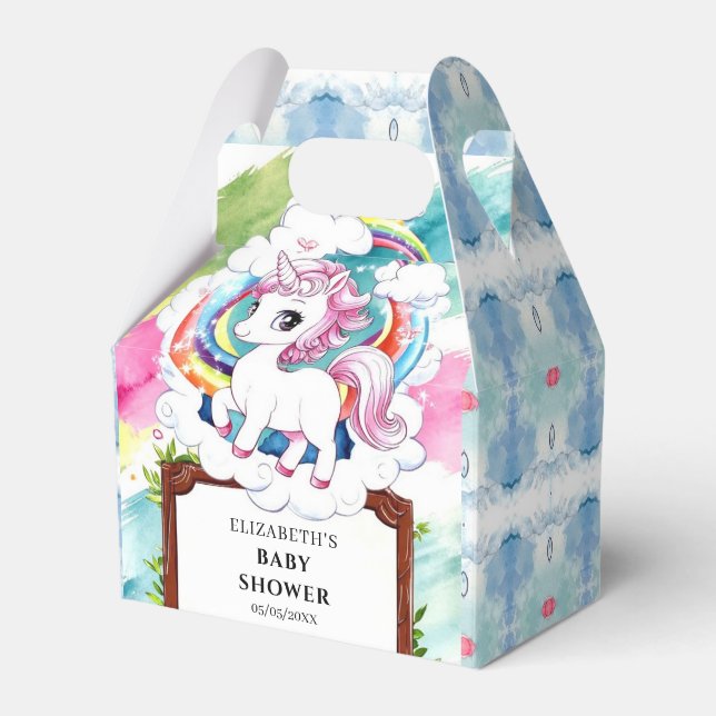 Rainbow Unicorn Baby Shower Favor Boxes (Front Side)