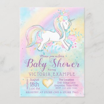 Rainbow Unicorn Baby Shower Invitations by The_Baby_Boutique at Zazzle