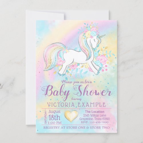 Rainbow Unicorn Baby Shower Invitations