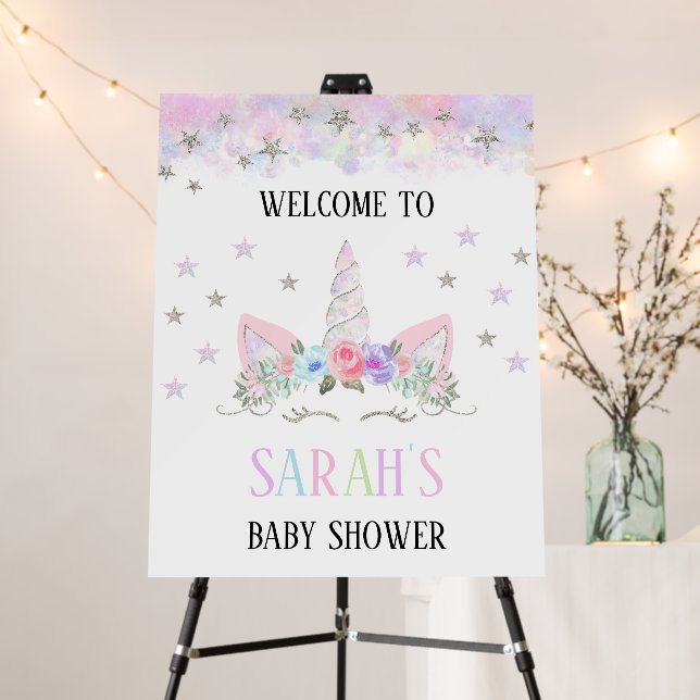 Rainbow Unicorn Baby Shower Welcome Sign (In Situ (Stand))
