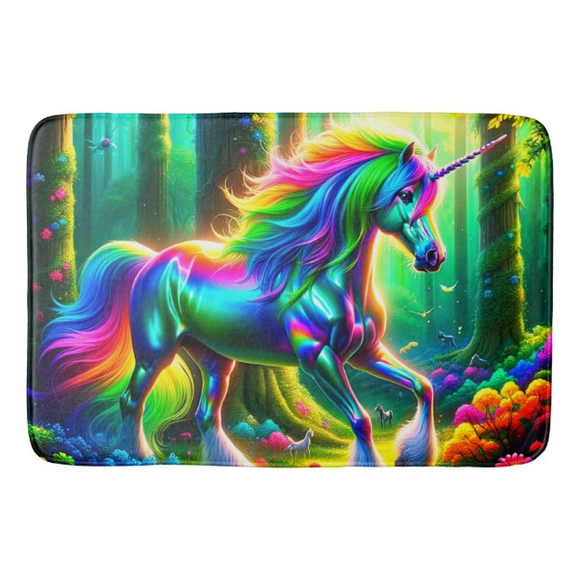 Rainbow Unicorn Bath Mat (Front)