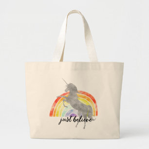 Rainbow Unicorn Believe Large Tote Bag