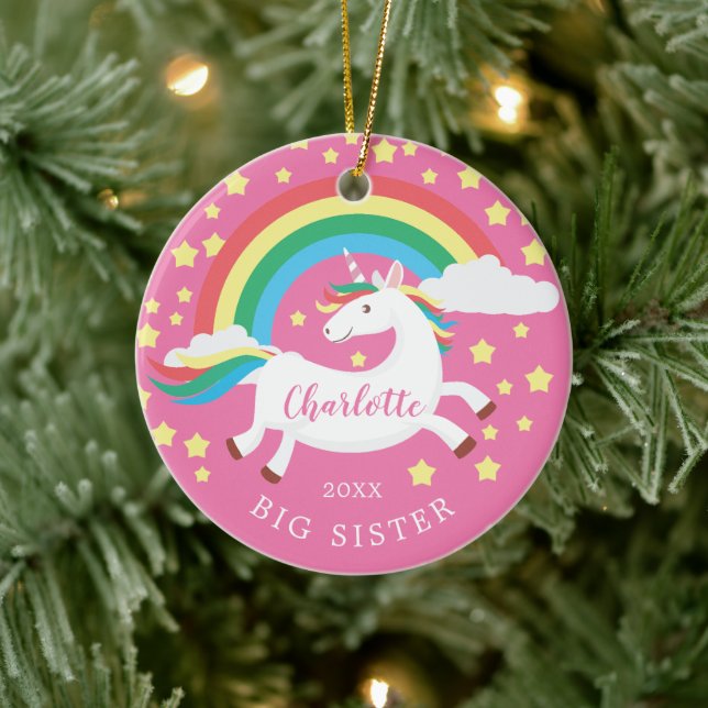 Rainbow Unicorn Big Sister Christmas Ornament (Tree)