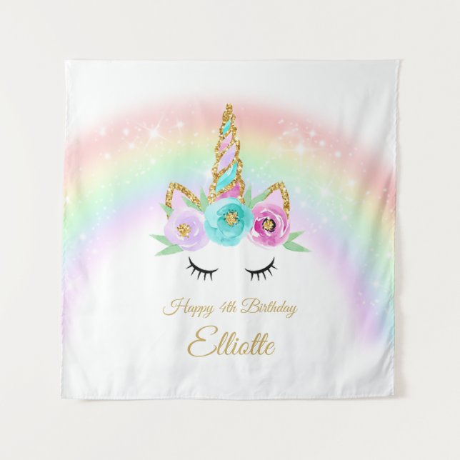 Rainbow unicorn birthday backdrop (Front)