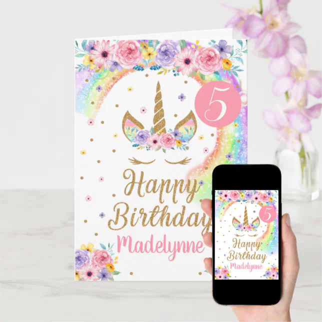 Rainbow Unicorn Birthday Card | Zazzle