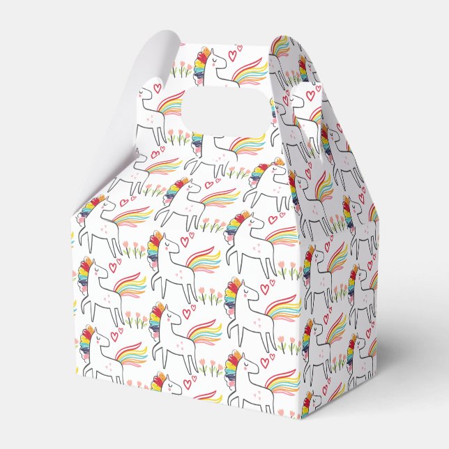 Rainbow Unicorn Birthday Custom Name Favor Boxes (Front Side)
