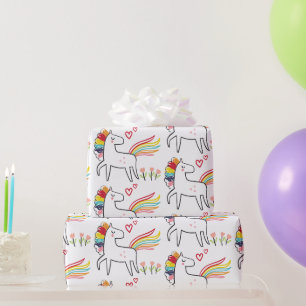 Rainbow Unicorn Birthday Custom Name Wrapping Paper