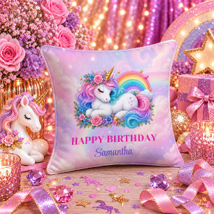 Rainbow Unicorn Birthday Girl Fantasy Dream Pillow