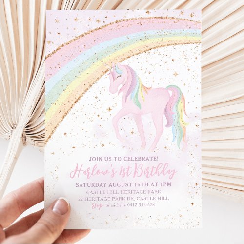 Rainbow Unicorn Birthday Girls Pastel Invitation