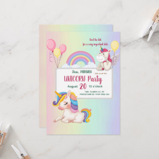 Rainbow unicorn birthday invitation