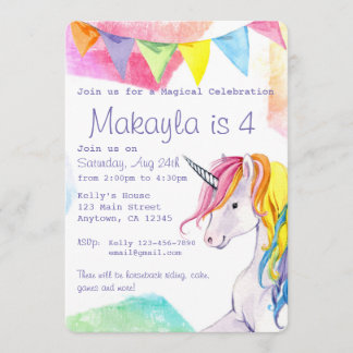 Rainbow Unicorn Birthday Invitation