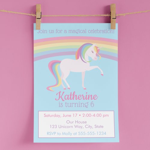 Rainbow Unicorn Birthday Invitation