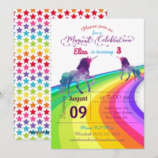 Rainbow Unicorn - Birthday Invitation