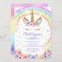 Rainbow Unicorn Birthday Invitation