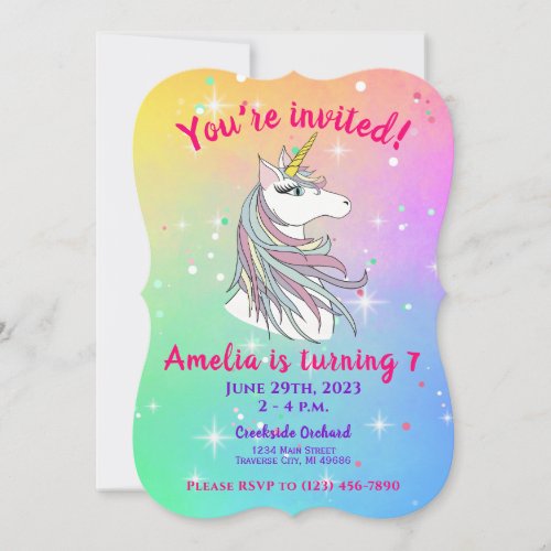 Rainbow Unicorn Birthday Invitation Card