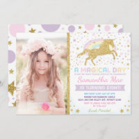 Rainbow Unicorn Birthday Invitation Confetti Stars