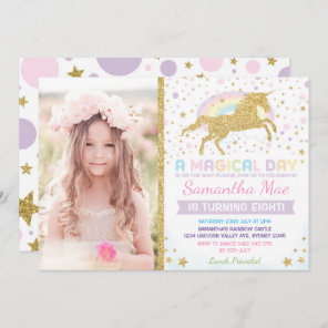 Rainbow Unicorn Birthday Invitation Confetti Stars