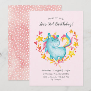 Rainbow Unicorn Birthday Invitation for kids