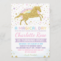 Rainbow Unicorn Birthday Invitation Party Invites