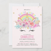 Rainbow Unicorn Birthday Invitation Pink Gold (Front)
