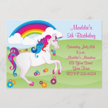 Rainbow Unicorn Birthday Invitations by BarbaraNeelyDesigns at Zazzle