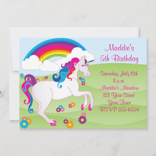 Rainbow Unicorn Birthday Invitations