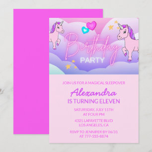 Rainbow Unicorn Birthday Invitations 11th Girl