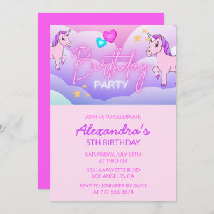 Rainbow Unicorn Birthday Invitations 5th Girl