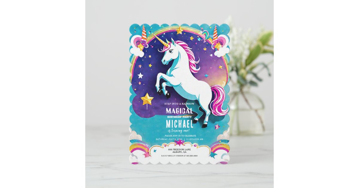 Rainbow Unicorn Birthday Invitations – Magical | Zazzle