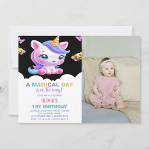 Rainbow Unicorn Birthday Invitations with photo
