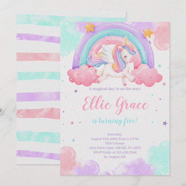 Rainbow Unicorn Birthday Magical Unicorn  Invitation (Front/Back)