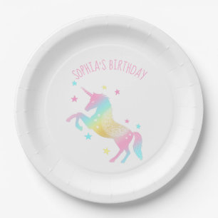 Rainbow Unicorn Birthday Paper Plates