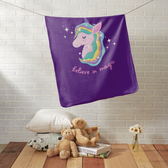 Rainbow Unicorn Birthday Party Baby Baby Blanket (In Situ)