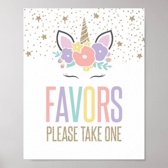Rainbow Unicorn Birthday Party Favors Sign (Front)