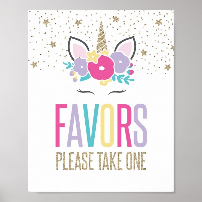 Rainbow Unicorn Birthday Party Favors Sign (Front)
