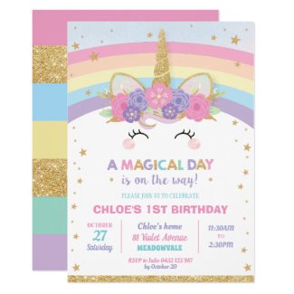 Rainbow Unicorn Birthday Party Girl Invitation