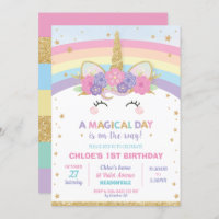 Rainbow Unicorn Birthday Party Girl Invitation